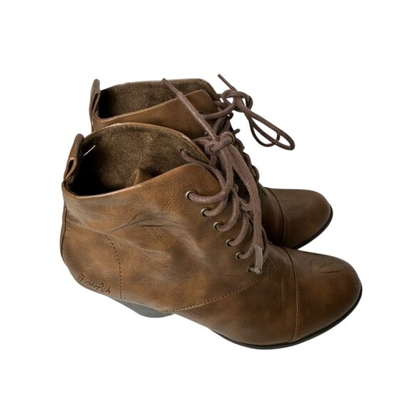 Blowfish Malibu Brown Leather Ankle Lace-Up Boots With Heel & Stitched Detail 10 - Picture 4 of 11